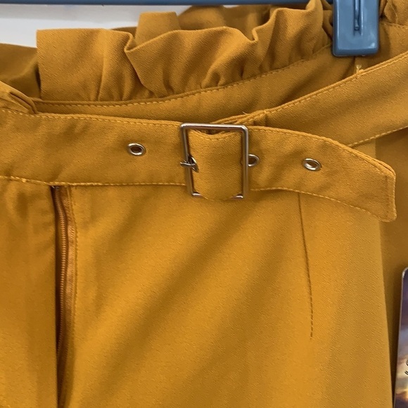 🆕 BEBOP MUSTARD TEXTURED WOVEN SOLID TROUSER PAPER PANTS SIZE M - Picture 2 of 7